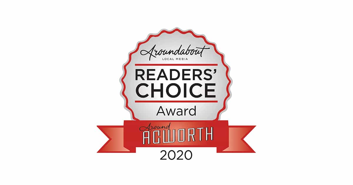 A badge showing the Aroundabout Acworth Readers' Choice Award Winner for 2020.