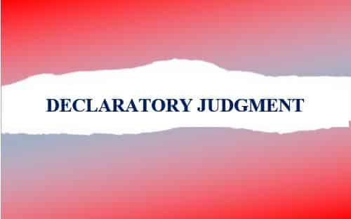 A red and white graphic saying declaratory Judgement.