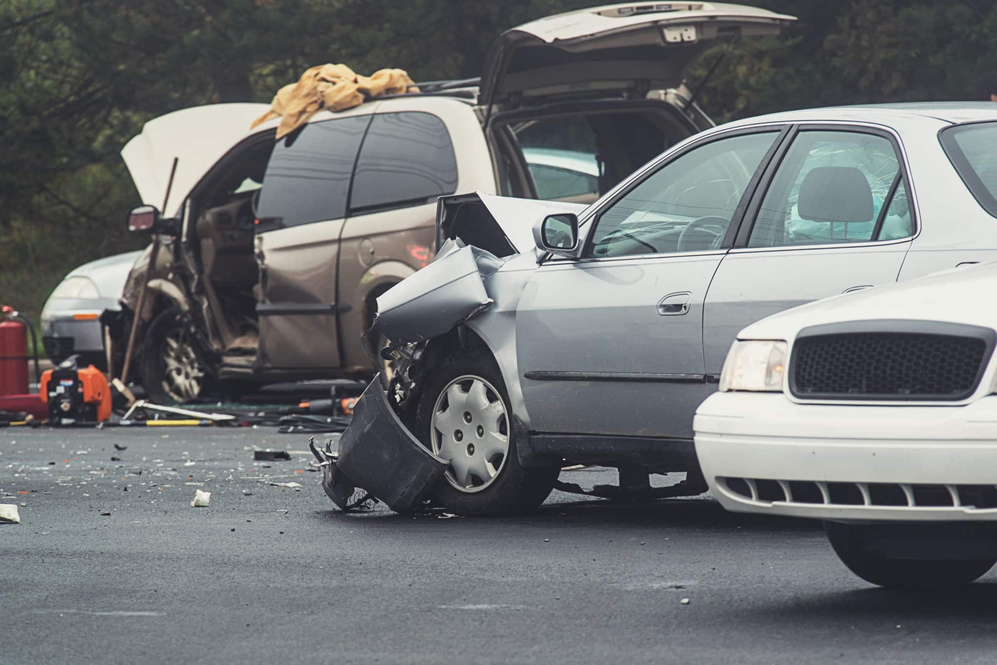 A two vehicle motor vehicle accident with police on scene.