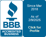 Blue and white Better Business Bureau insignia.